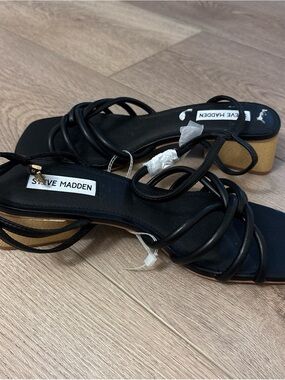 Steve Madden Black Strappy Block Heel Mules